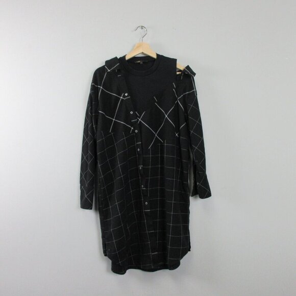 Maje Women's Cold Shoulder Button Down Midi Dress 7 Black Layered Preppy 528 - Picture 1 of 12